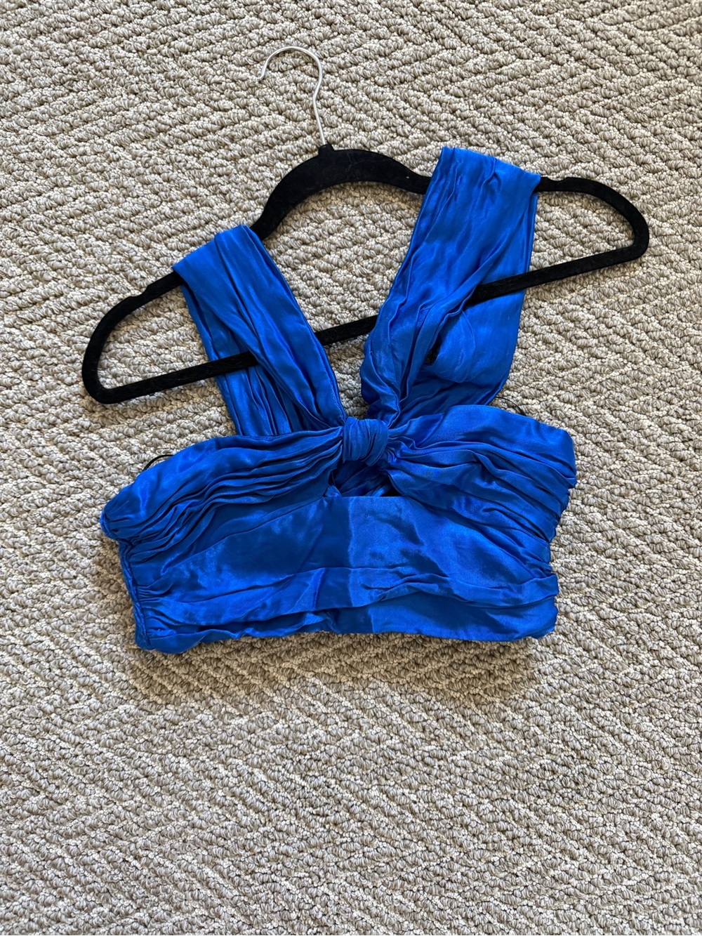 Zara Electric Blue Satin Knot Front Top